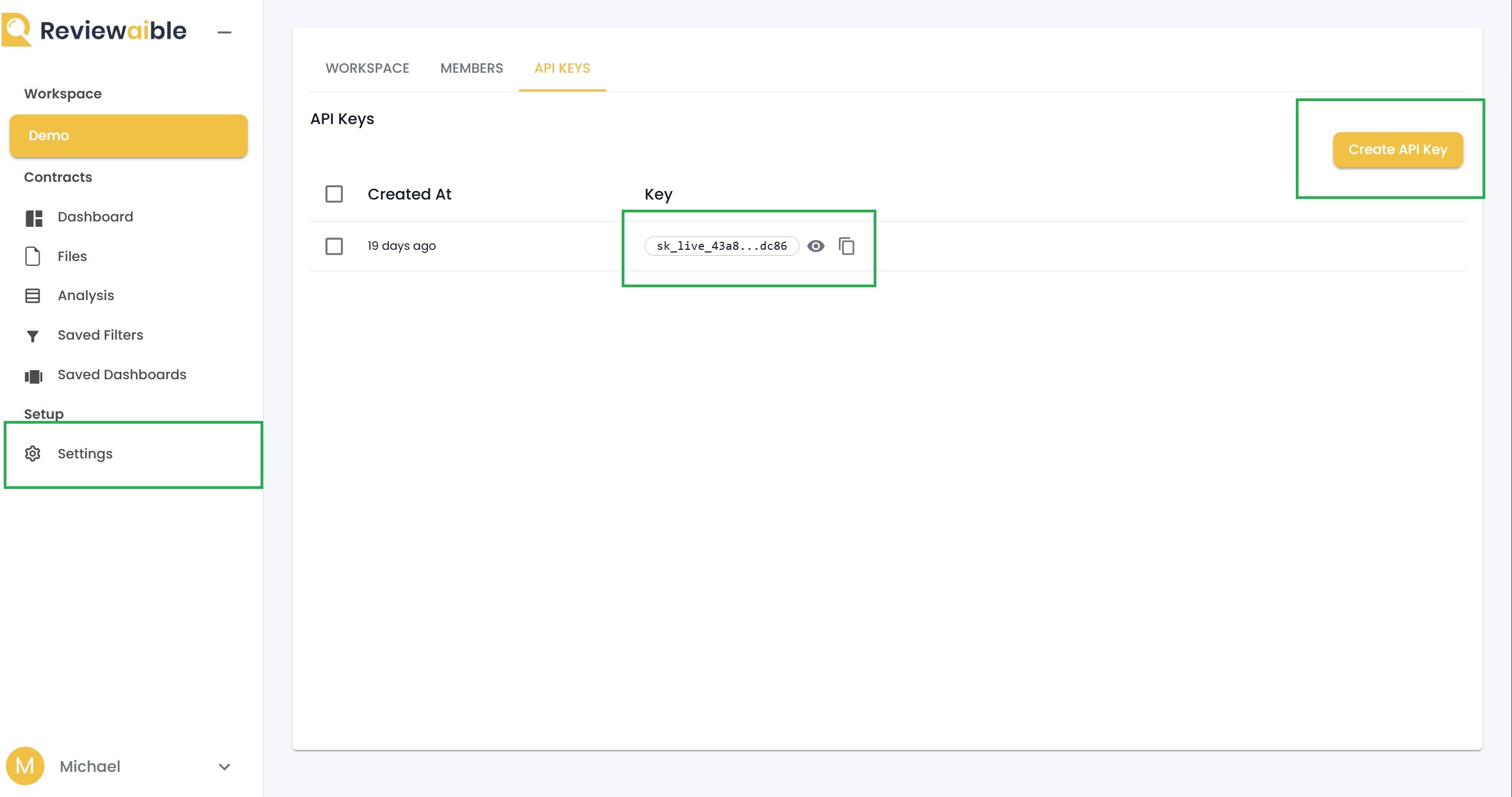 API Key creation screenshot